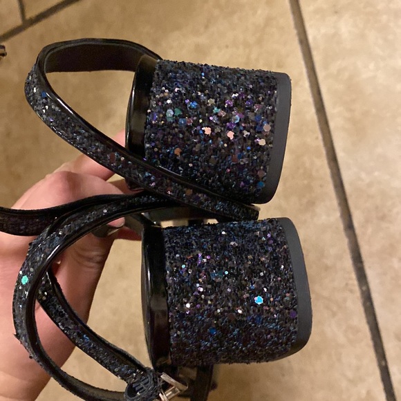 ASH Black Sequin Wraparound Ankle Heeled Sandals - Picture 3 of 5